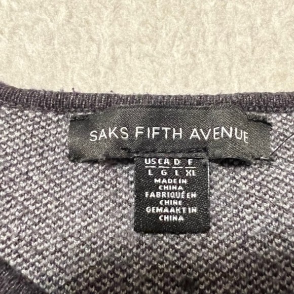 Saks Fifth Avenue Womens Gray Herringbone Viscose Blend Short Sleeve Top Sz LG - Picture 5 of 9